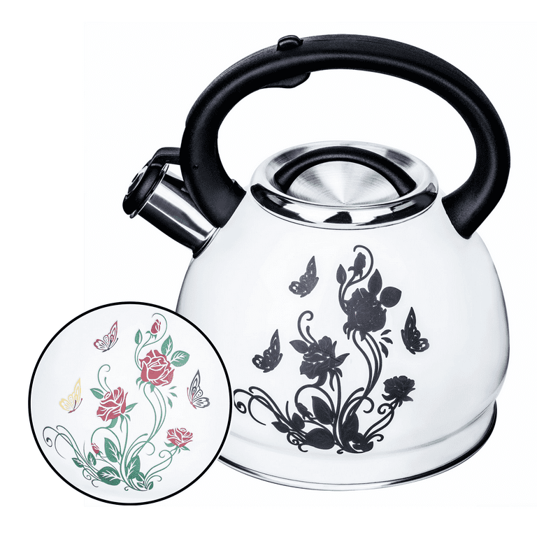 ARC Tea All Black Flame Pattern Stove Top Tea kettle, Food Grade Stove Tea  Pot with Heat Resistance Handle, Anti-Rust and Loud Whistling, Stainless