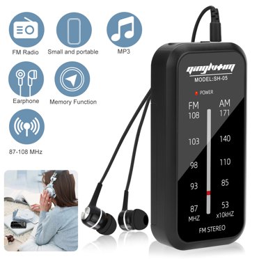 Pocket Radio Mini AM FM Stereo Radio Portable Battery Operated Radio, Includes H