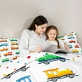 thumbnail image 5 of Homewish Multicolor Cartoon Train Bedding Comforter Set,Transportation Theme Twin Comforter Sets,Orange White Green Bedding Set For Boys,Breathable Home Decor Reversible,2pcs, 5 of 8