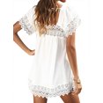 thumbnail image 5 of HUBERY Women Crochet Cutout Square Neck Solid Color Short Sleeve Top, 5 of 5