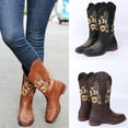 thumbnail image 7 of Cowboy Boots for Women's Mid Calf Cowgirl Western Shoes Sunflower Embroidery Stitched Square Toe Low Heel Ankle Boot, 7 of 7