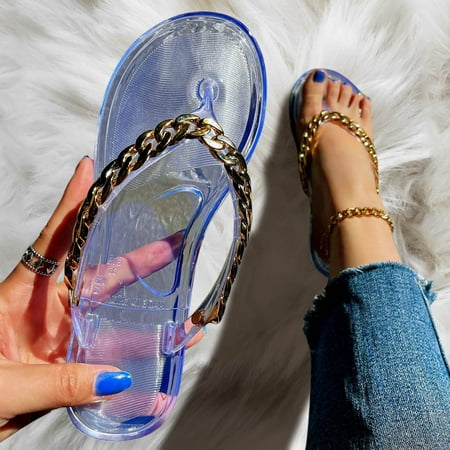 

Christmas Fashion Spring And Summer Women Slippers Flip Flops Chain Shiny Beach Flats