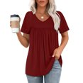 thumbnail image 2 of AherBiu Summer Tops for Women V Neck Ruched Loose Tunic Tops to Wear with Leggings Casual Shirts Blouse, 2 of 8