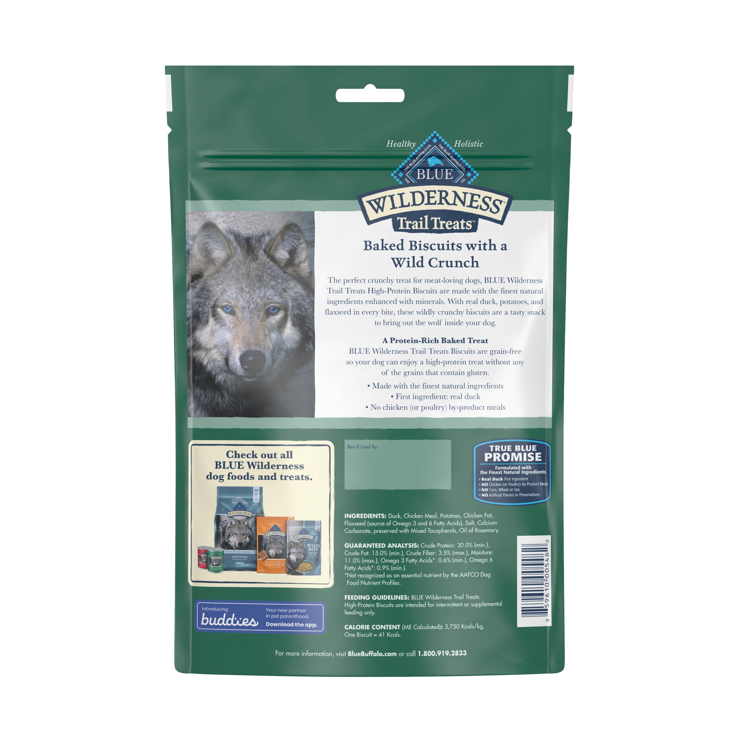 (4 pack) Blue Buffalo Wilderness Trail Treats Dog Biscuits Crunchy Dog Treats, Duck, 10-oz Bag