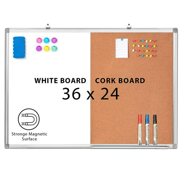 Combination Whiteboard Bulletin Cork Board 36x24 Combo White Magnetic Dry Erase Corkboard For Homeschooling Office Classroom Hanging Message Wall Mounted Com - Magnetic Dry Erase Board Wall Mount Combination Whiteboard Bulletin Cork Board 36x24 Combo White Magnetic Dry Erase Corkboard For Homeschooling Office Classroom Hanging Message Wall Mounted Com - Magnetic Dry Erase Board Wall Mount
