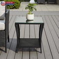 thumbnail image 3 of Hassch PE Rattan Patio Side Table with Storage, 2-Tier Accent End Table w/ Lower Shelf, Glass Top & Iron Frame, Multi-Use for Indoor or Outdoor (Black), 3 of 9