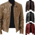 thumbnail image 4 of Men's Faux Leather Jacket Stand Collar Motorcycle Leather Jackets Casual Lightweight Zip Up Biker Coat, 4 of 5