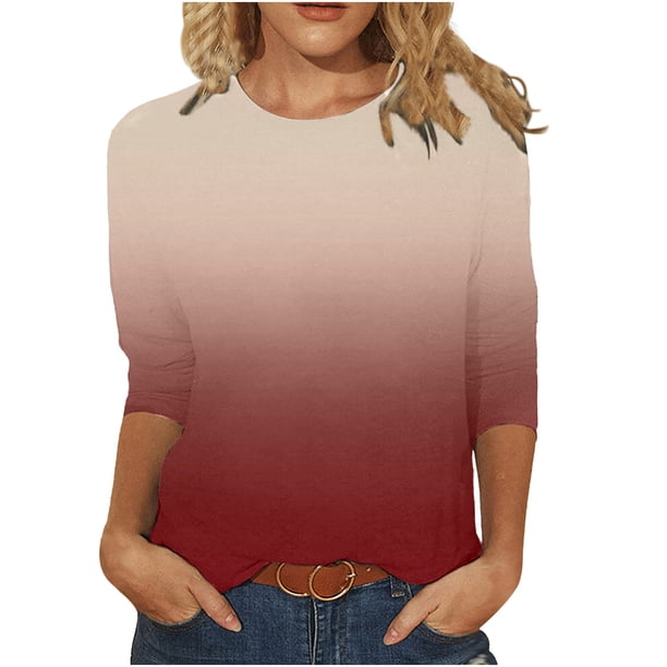 Camiseta informal con cuello redondo y mangas 3/4 de longitud media estampada a la moda para mujer Pompotops gfhjh16542