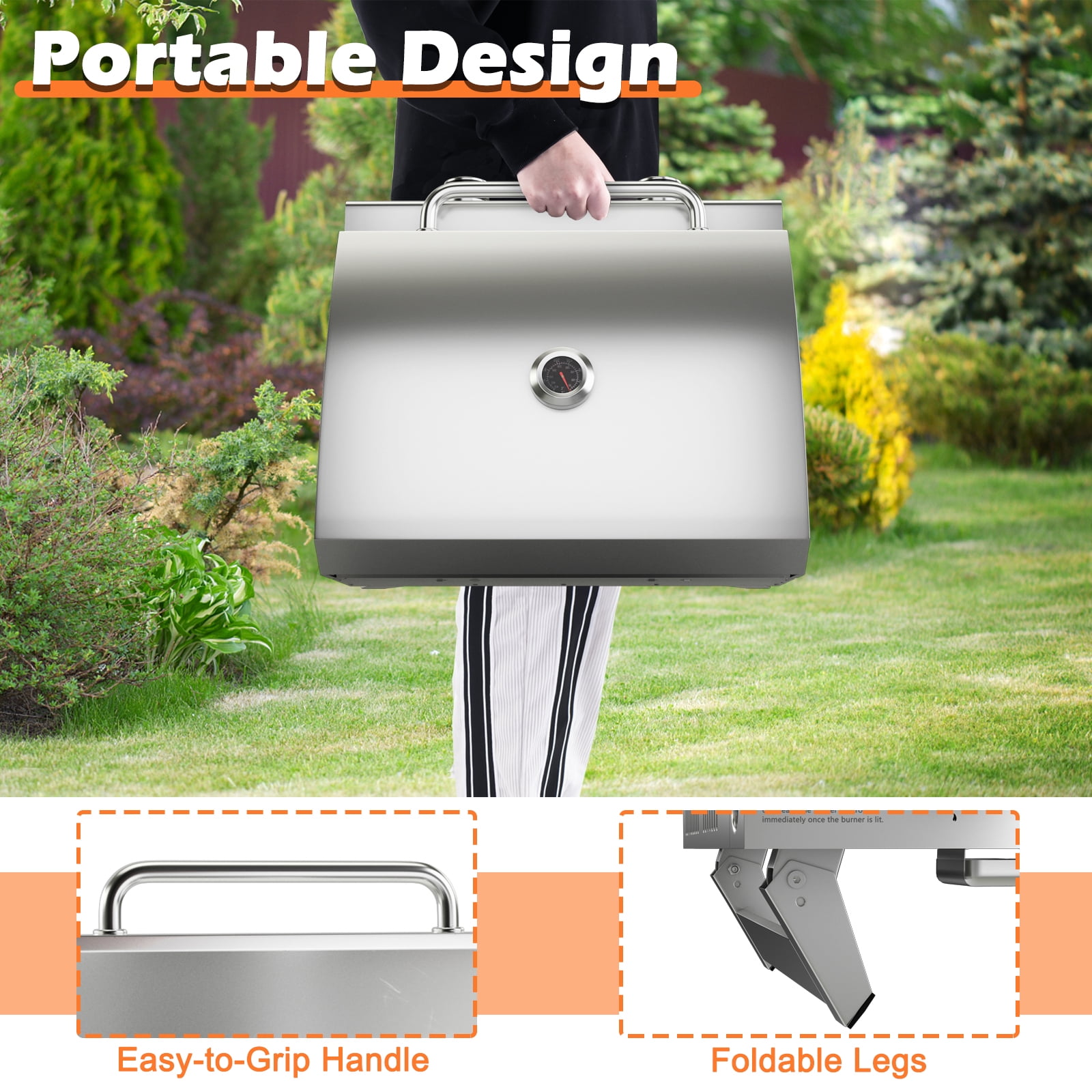 Topbuy 2-Burner Silver Propane Gas Grill with Lid and Handle Top Thermometer