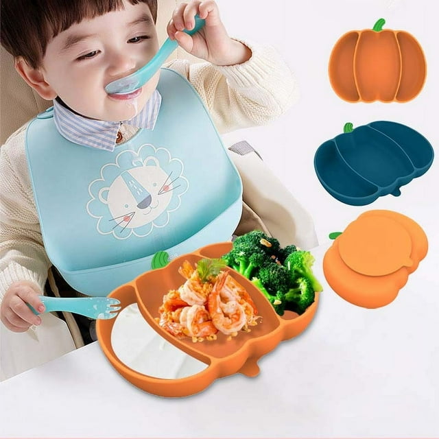 Plato de Succión Antideslizante, Material de Grado Alimenticio, Diseño Separado, Agarre Estable, Solución de Comedor Segura, Fácil de Limpiar, Apto para Lavavajillas y Microondas, 1 Plato In