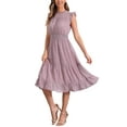 thumbnail image 4 of Vestido de gasa sin mangas para mujer Inspire Chic con cintura fruncida y estrellas metálicas doradas, vestido de fiesta en gris y rosa, talla S, 4 of 5