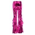 thumbnail image 3 of Endives Women's Metallic Pants Elastic Sequin Pant 70s Flared Trousers Metallic Shiny Festive Dance Pant Bell Shiny Stretchy Pant Glitter Trousers Hot Pink, 3 of 4