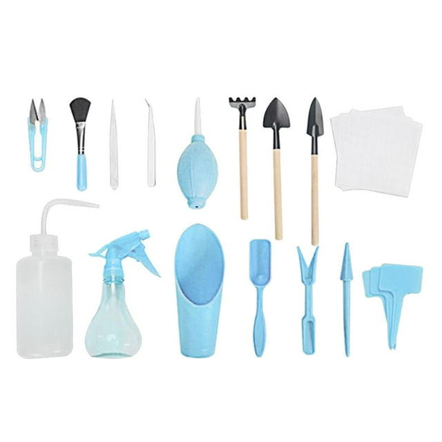 Herramientas de Mano para Jardinería Shamjiam Conjunto de 16 Mini Rastrillo Y Recortador de Hojas Azul