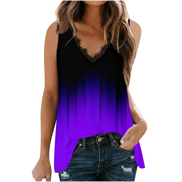 Blusa sin mangas con estampado de retazos de encaje con cuello en V para mujer Pompotops lopia999855
