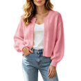 thumbnail image 2 of COMVALUE Women's Long Sleeve Open Front Knit Cropped Cardigan Sweaters Casual Drop Shoulder Short Shrugs Sweater Coats (Pink, M), 2 of 5