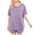 thumbnail image 4 of MKLEKYY Pijama Corto Para Mujer, Conjunto De Manga Murciélago De Gran Tamaño Para Mujer, Top Y Pantalones Cortos Casuales, Conjunto De 2 Piezas, Chándal, 4 of 4