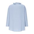 thumbnail image 5 of Tops for Women under $5 Cotton Linen 3/4 Sleeve V Neck Buttons Ruffles Summer Solid Shirts Light Blue, 5 of 6