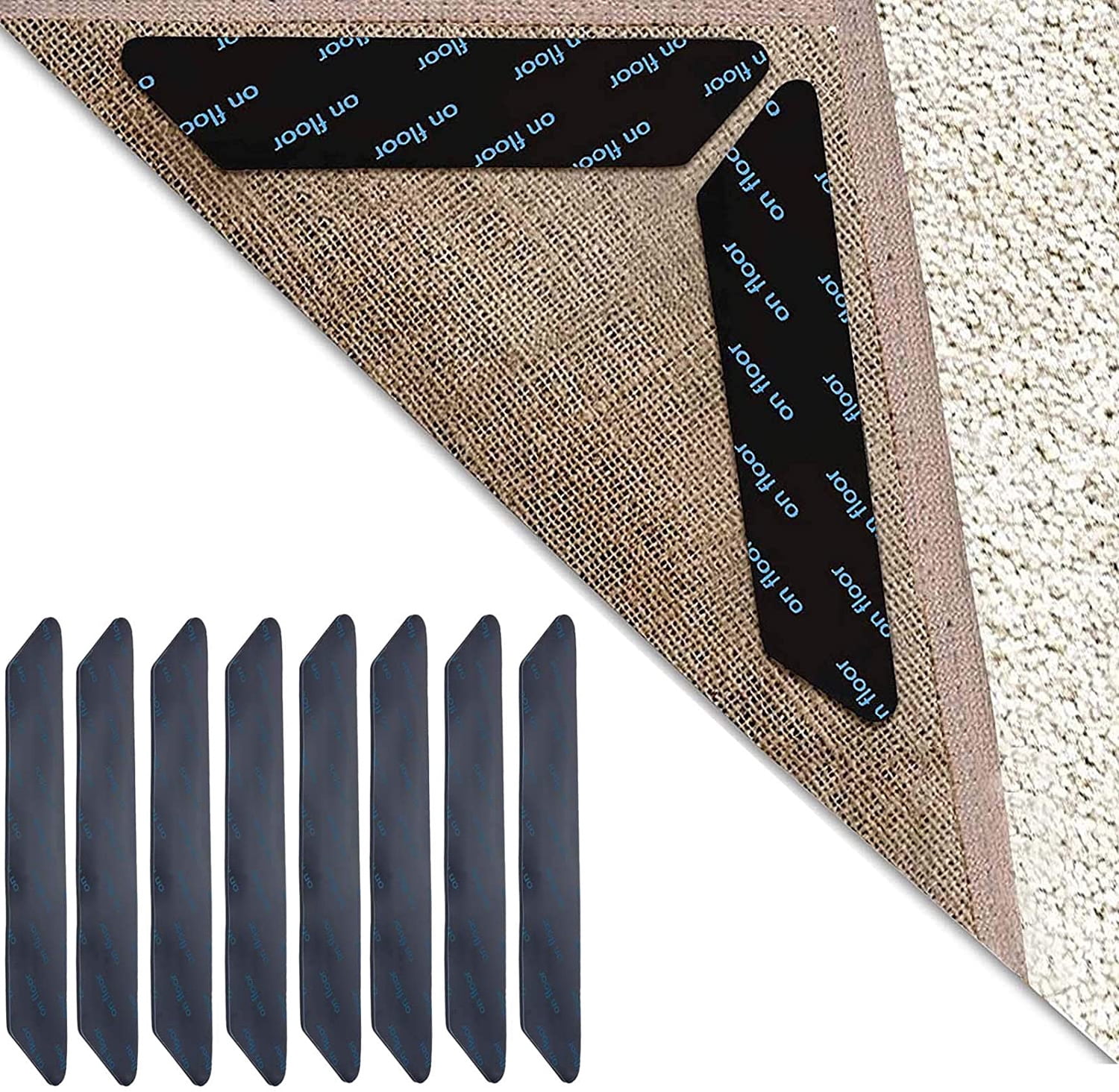 TekDeals 8PCS Carpet Mat Grippers Non Slip Rubber Rug Sticker Skid Tape Reusable Adhesive