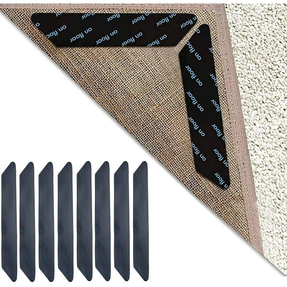 TekDeals 8PCS Carpet Mat Grippers Non Slip Rubber Rug Sticker Skid Tape Reusable Adhesive
