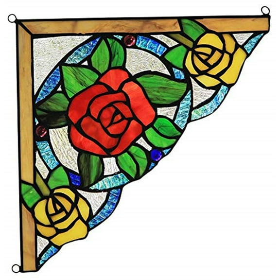 Lighting ROSELIA  Floral Tiffany-glass Window Panel 10" Wide