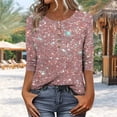 thumbnail image 2 of SnZhen Casual Loose 3/4 Sleeve Tops for Women Fashion Printed Glittering Button Round Neck Comfortable T-shirt Top Pink XL, 2 of 5