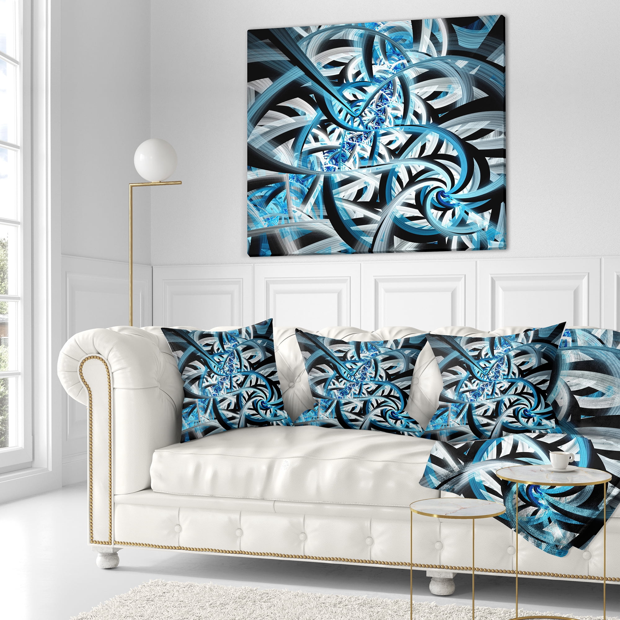 Designart Blue Spiral Fractal Design - Abstract Throw Pillow - 16x16
