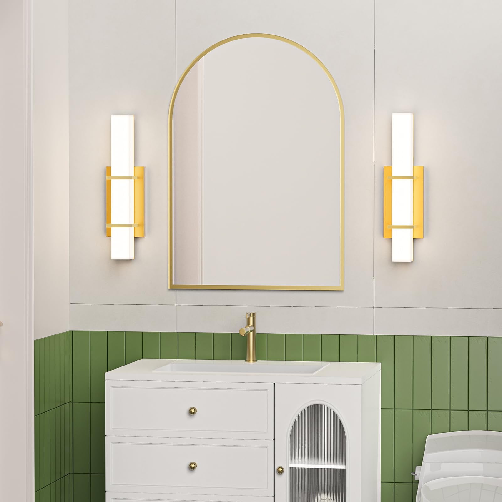 2-Pack 22W Dimmable LED Wall Sconce, 17.6 Inch Modern Gold Bathroom Vanity Light with Acrylic Shade, Hardwired Mirror Lights for Bathroom, Bedroom, Living Room