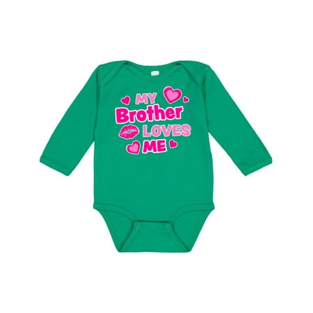 

Inktastic My Brother Loves Me with Hearts and Kiss Gift Baby Boy or Baby Girl Long Sleeve Bodysuit