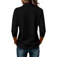 thumbnail image 4 of Yifymode Polo Shirts for Women 3/4 Sleeve Collared Cotton Golf Tees 3-Button Loose Fit Business Casual Daily Work Tops,Black M, 4 of 5