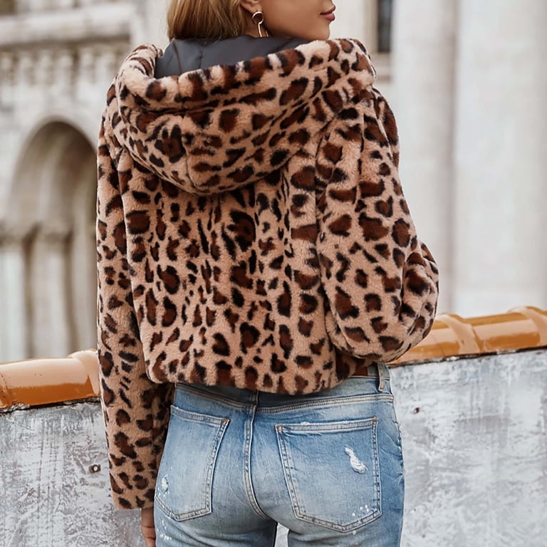 ZQUUVOU Women's Cropped Faux Fur Jacket with Hood Full Zipper Warm