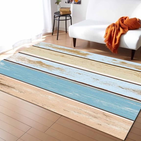 Area Rugs Indoor Non-Slip Rectangle Rug 5x8 Ft Blue Wood Grain Rustic Farmhouse Retro Countryside Rug Rubber Backing Floor Mats Non Shedding Home Decor Carpet for Entryway Living Room