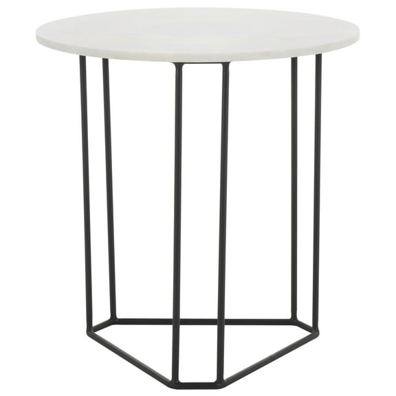 SAFAVIEH Eloblaire Round Accent Table, White Marble/Black (18 in. W x 18 in. D x 19.5 in. H)