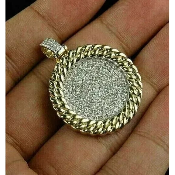 2Ct Round Cut Lab-Created Diamond Men's Cluster Pendant 14K Yellow Gold Plated