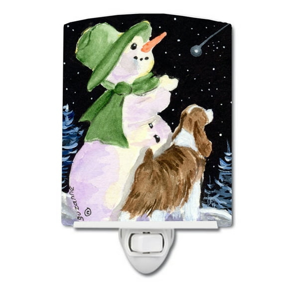 Snowman with English Springer Spaniel Ceramic Night Light