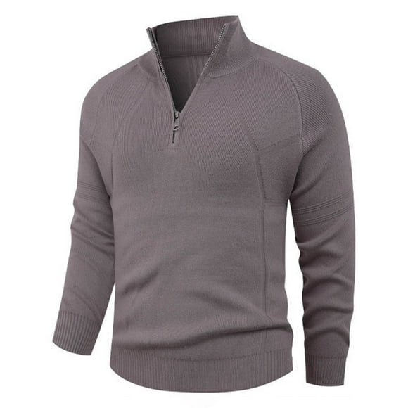 Yusimy Chandail en Tricot Décontracté pour Homme, Couleur Unie, Col Empilé à Boutons, Manches Longues Élastiques
