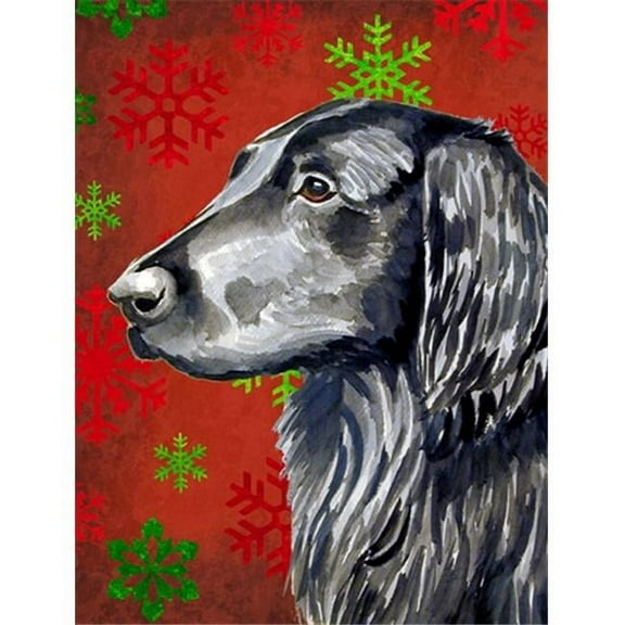 11 x 15 In. Flat Coated Retriever Red Green Snowflakes Holiday Christmas Flag, Garden Size