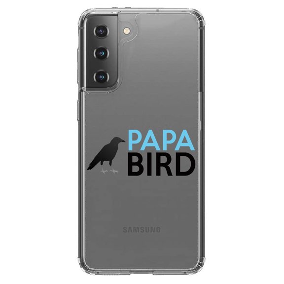 DistinctInk Clear Shockproof Hybrid Case for Galaxy S21 5G (6.2" Screen) - TPU Bumper Acrylic Back Tempered Glass Screen Protector - Papa Bird