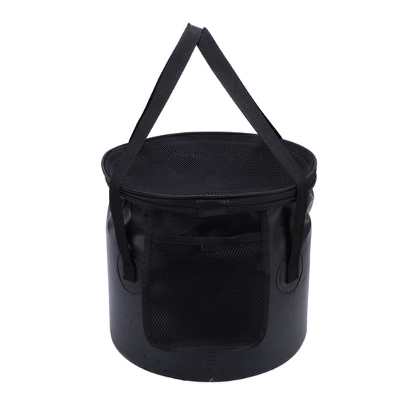 Collapsible Bucket with Handle, Lightweight Foldable Water Container with Mesh Pouch Multifunctional Portable Outdoor Basin Bucket for Fishing, Camping, Hiking, Backpacking, Travel