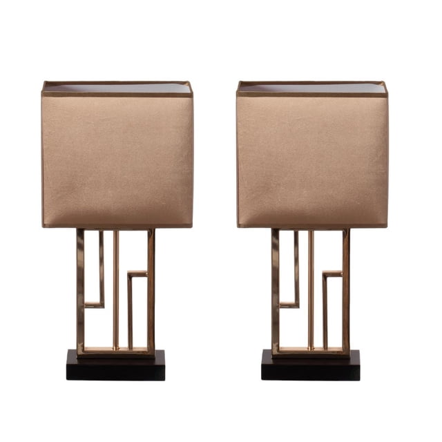 Designer table lamp, Decorative Metal Table Lamp with Gold Modern Stand and Brown Silk Lampshade 17 Inch, Unique Lamp for Home Decor Living Room or Bedroom
