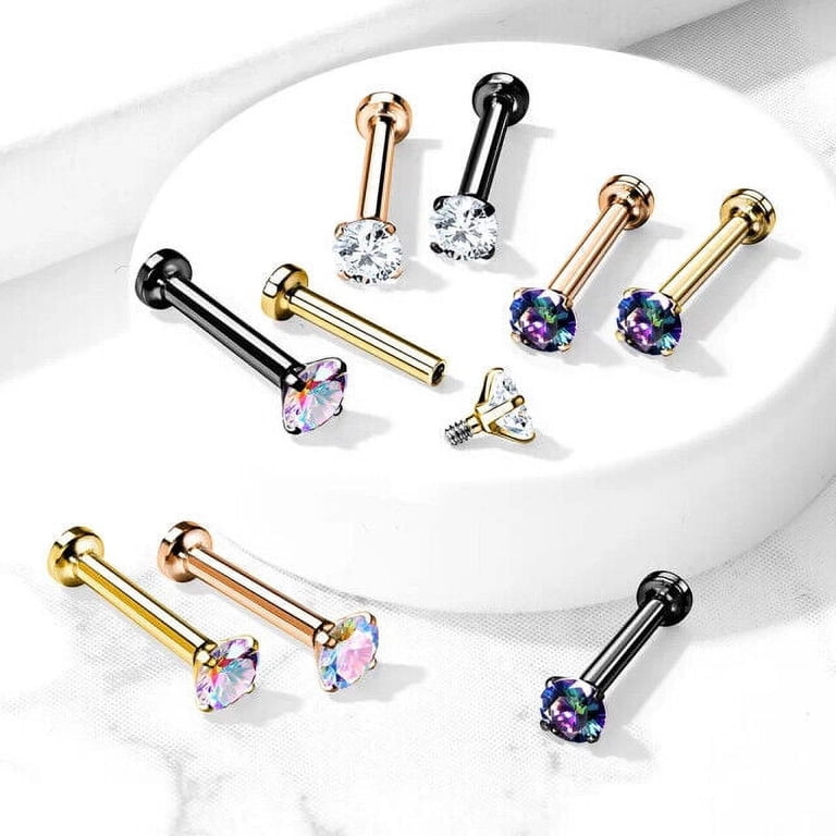 18G 2mm & 3mm Prong Set CZ Nose Stud - Surgical Steel Clear Gem Screw Ring Piercing