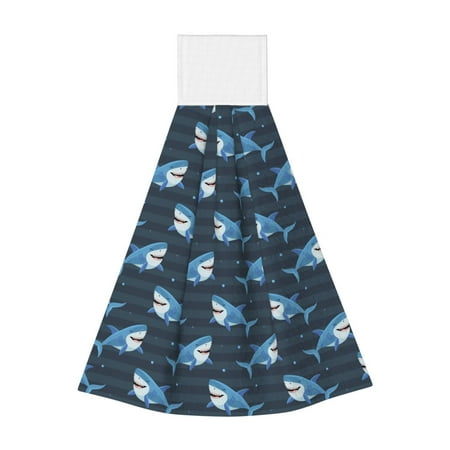 

Qekee Funny Sharks Print Hanging Kitchen Towels Coral Velvet Wipe Hand Towel Absorbent Hand Towels Microfiber Tie Towel for Bathroom Kitchen Decor