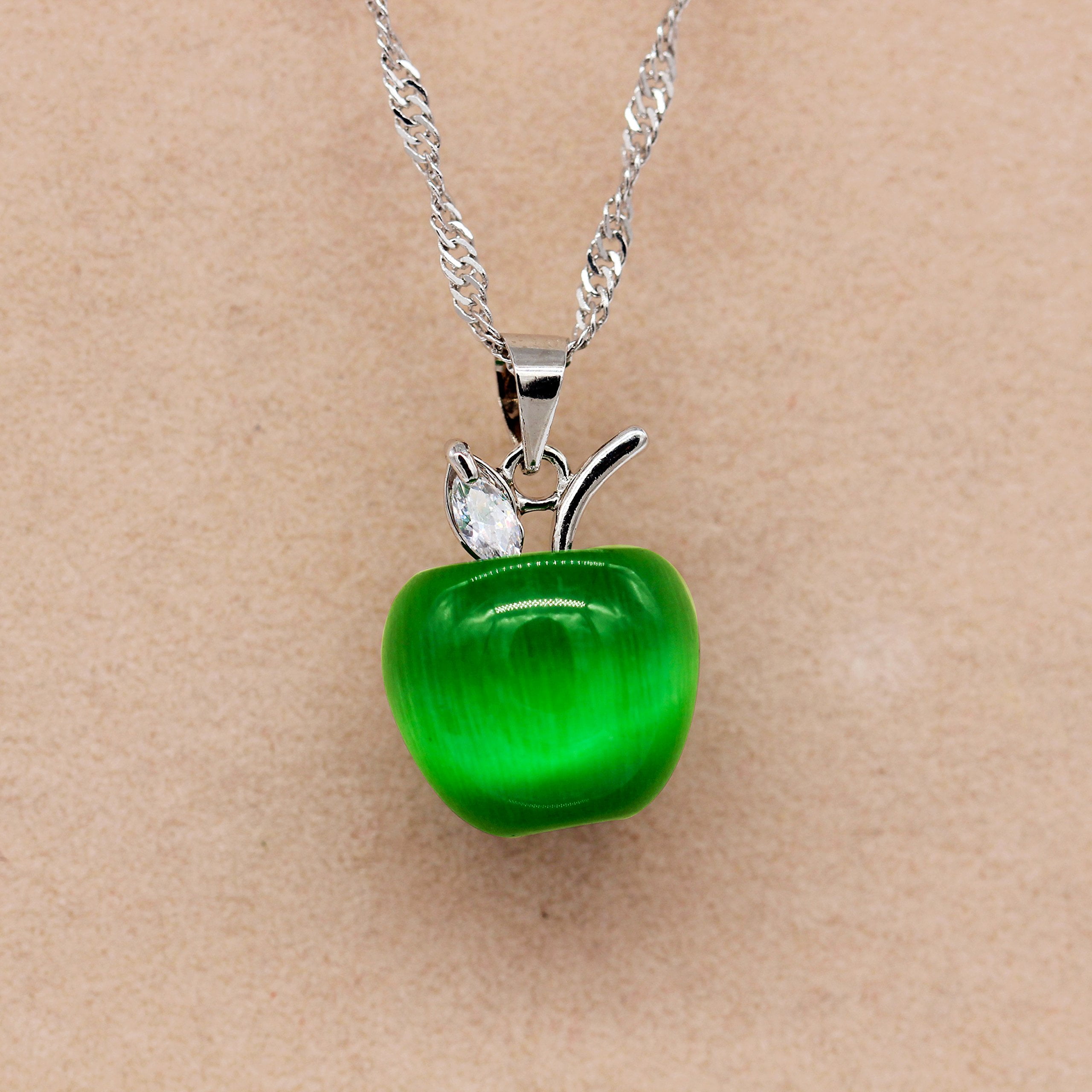 Uloveido Teacher's Apple Necklace White Gold Plated, Lab Uloveido Teacher's Apple Necklace White Gold Plated, Lab