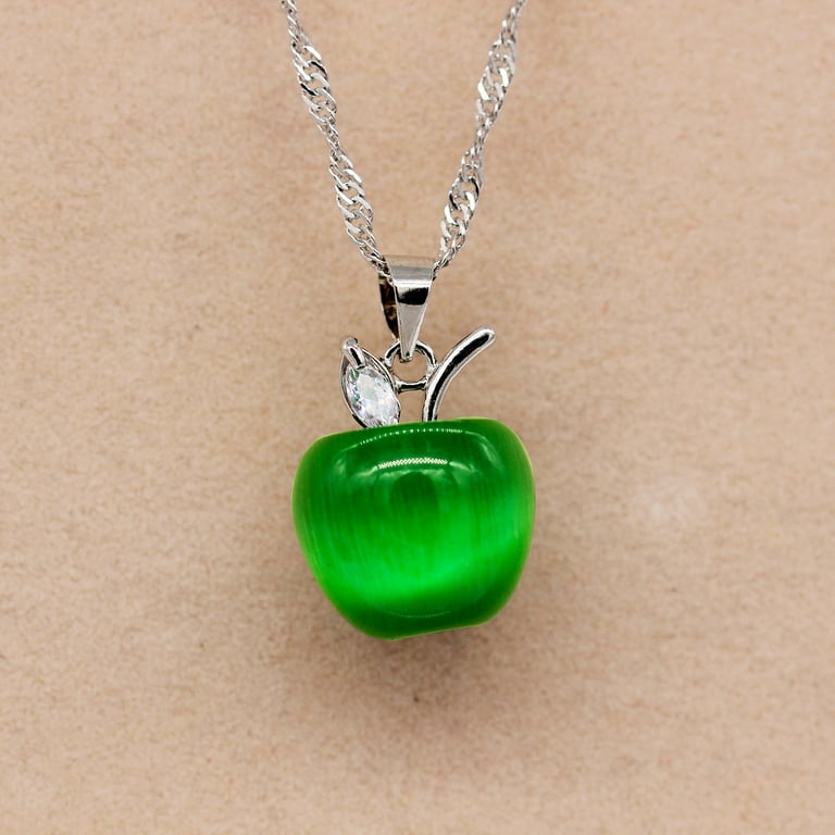 Uloveido Teacher's Apple Necklace White Gold Plated, Lab