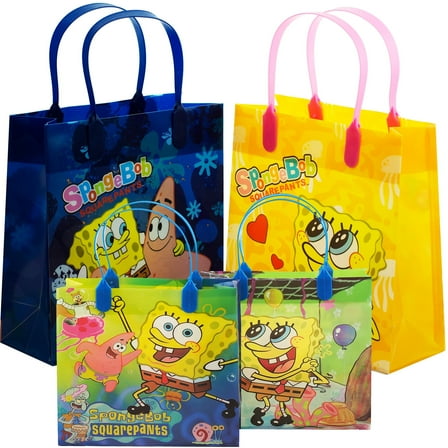 6 Spongebob Medium Reusable Goodie Gift Treat Party Favors Assorted Bags 8"