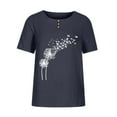 thumbnail image 4 of USSUMA Womens Tops Dressy Casual Summer,Women Summer Cotton Linen Tshirt Tops Trendy Dandelion Print Casual Loose Tunic Tee Plus Size Crewneck Blouse, 4 of 5