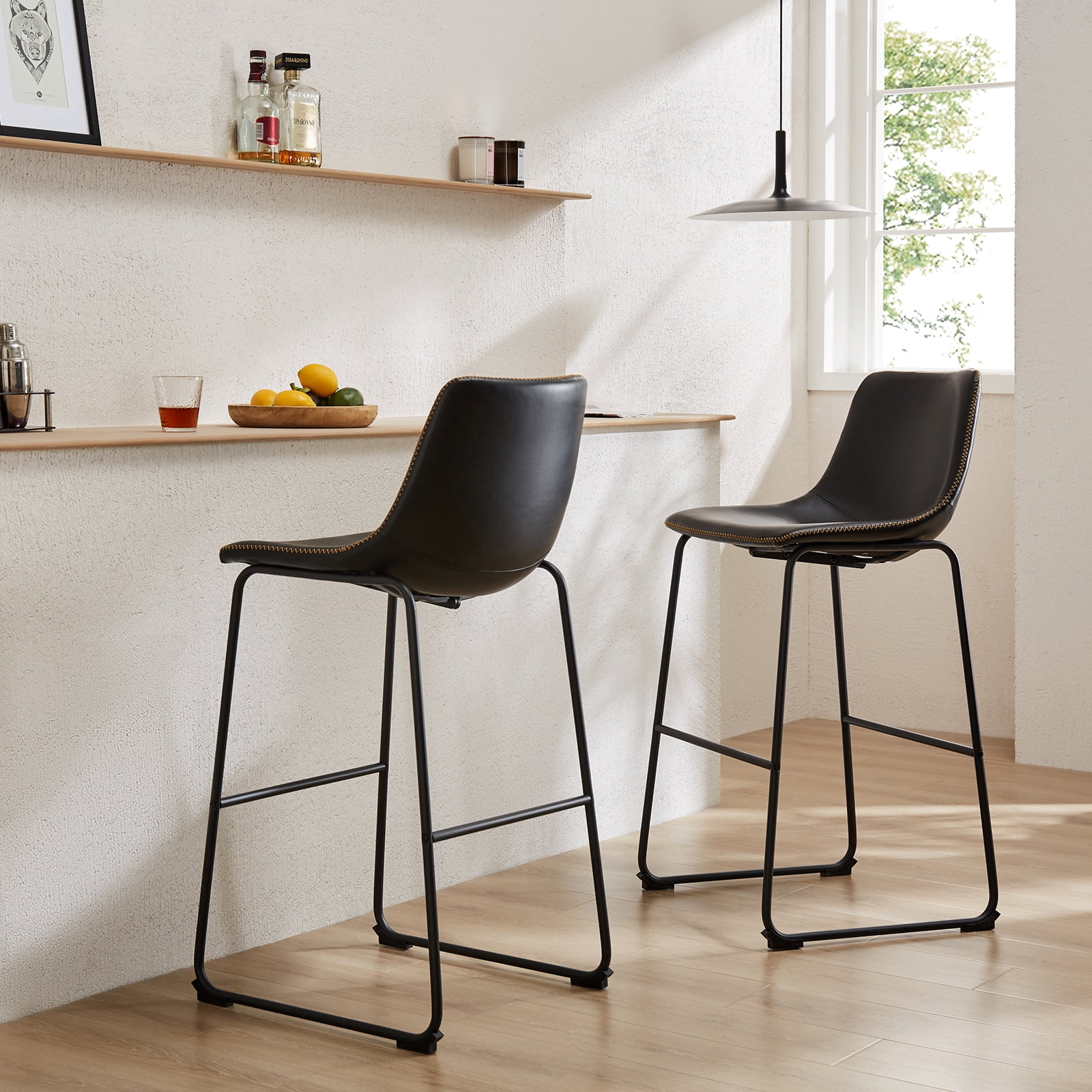 (2 pack) EDX Counter Height Bar Stools Set of 2 With Back and Footrest, Metal Frame, 30 inch, Black