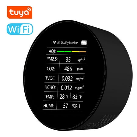 

Andoer Tuya WiFi Multifunctional Air Quality Detector 7 In 1 PM2.5 TVOC CO2 HCHO Temperature Humidity AQI Detector Home Desk Office Car Indoor Air Quality Monitor