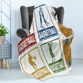 thumbnail image 4 of Basketball Soft Flannel Fleece Throw Blanket, Vintage Style Rubber Stamp Design Print Illustration Basketball Players, Cozy Plush for Indoor and Outdoor Use, 70" x 90", Navy Green Red, by Ambesonne, 4 of 5
