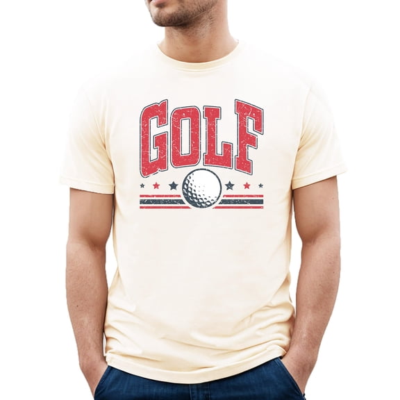 Red White & Blue Golf Shirt for Men Golf Ball and Stars T-Shirt for Golfer Natural Shirt Adult 2XL