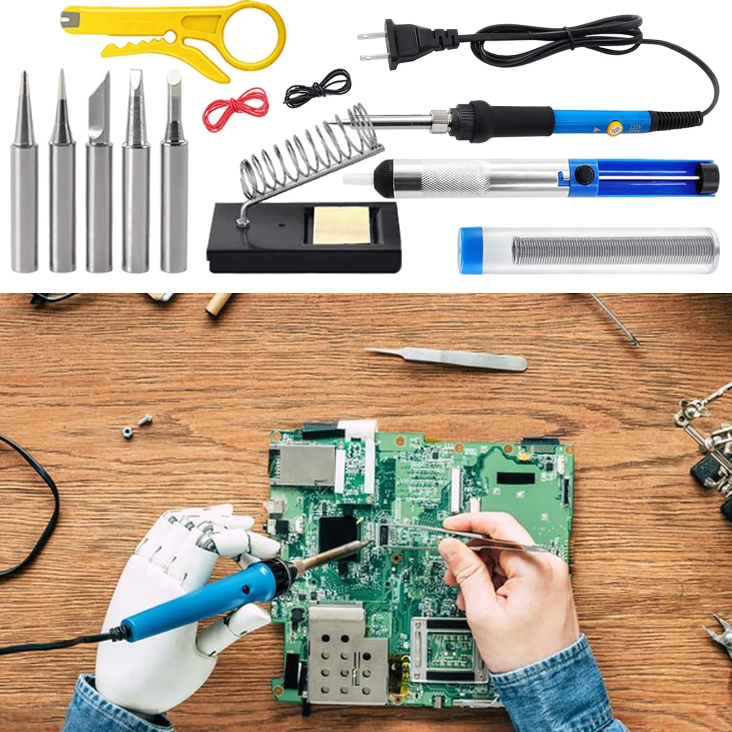 Soldering Iron Kit, 60W Adjustable Soldering Tool with Digital Temperature Control, Sturdy Electric Iron for Circuit Board Repair Electronics Computer